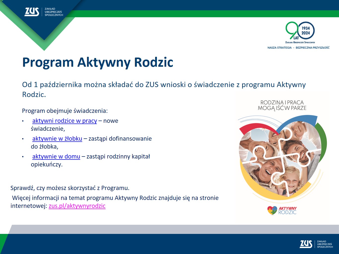 Plakat dot. programu Aktywny Rodzic 