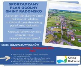 Plakat informujący o pracach dot. planu ogólnego gminy Radomsko