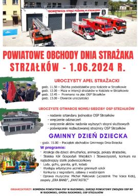 Plakat informujący o Powiatowym Dniu Strażaka 