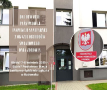 Plakat informacyjny: widoczny budynek i napisy