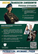 Plakat informacyjny. Widoczna kobieta w mundurze 