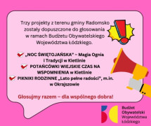 Różowy plakat informacyjny. Widoczne napisy i grafiki 