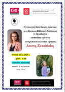 Plakat informujący o spotkaniu z pisarką Anetą Krasińską 