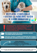 Plakat informacyjny. Widoczny pies i kot. Plakat informuje o sterylizacji i kastracji zwierząt 