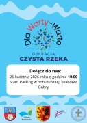 Niebieski plakat informacyjny dot. sprzątania rzeki Warty 