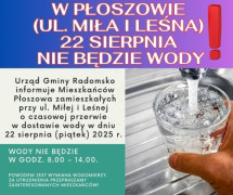 Kolorowy plakat dotyczący przerwie w dostawie wody