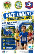 Kolorowy plakat informacyjny. Widoczne biegnące dzieci 