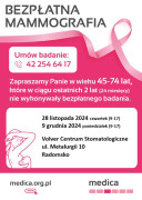 Plakat informujący o bezpłatnej mammografii 