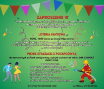 Kolorowy plakat. Zapowiedź pikniku strażackiego