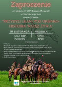 Zielony plakat: widoczne litery i panowie na koniach 