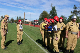 Strażacy ochotnicy na murawie stadionu