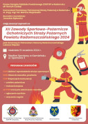 Kolorowy plakat informujący o Powiatowych Zawodach Sportowo-Pożarniczych 
