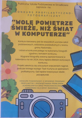 Plakat informujący o konkursie fotograficznym pt. "Wolę powietrze świeże, niż świat w komputerze"